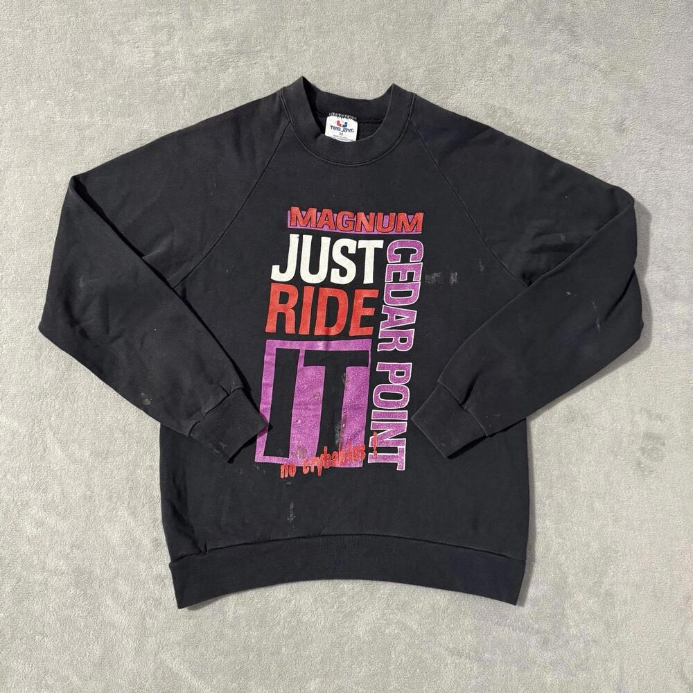 Vintage Cedar Point Sweatshirt Magnum Just Ride It Tee Jays USA Black M